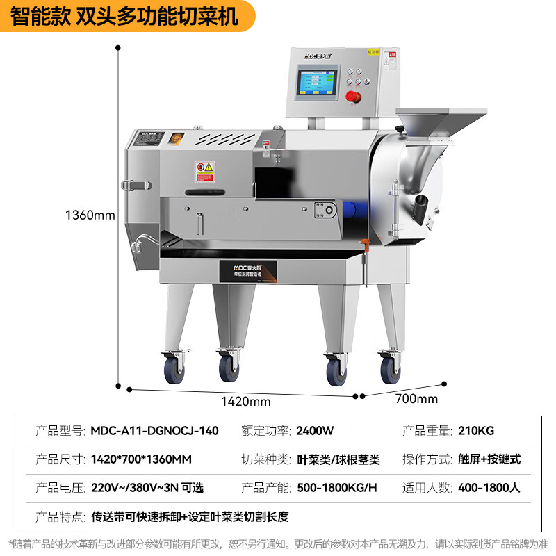 麦大厨商用切菜机多功能双头变频食堂厨房电动叶菜根茎切碎机