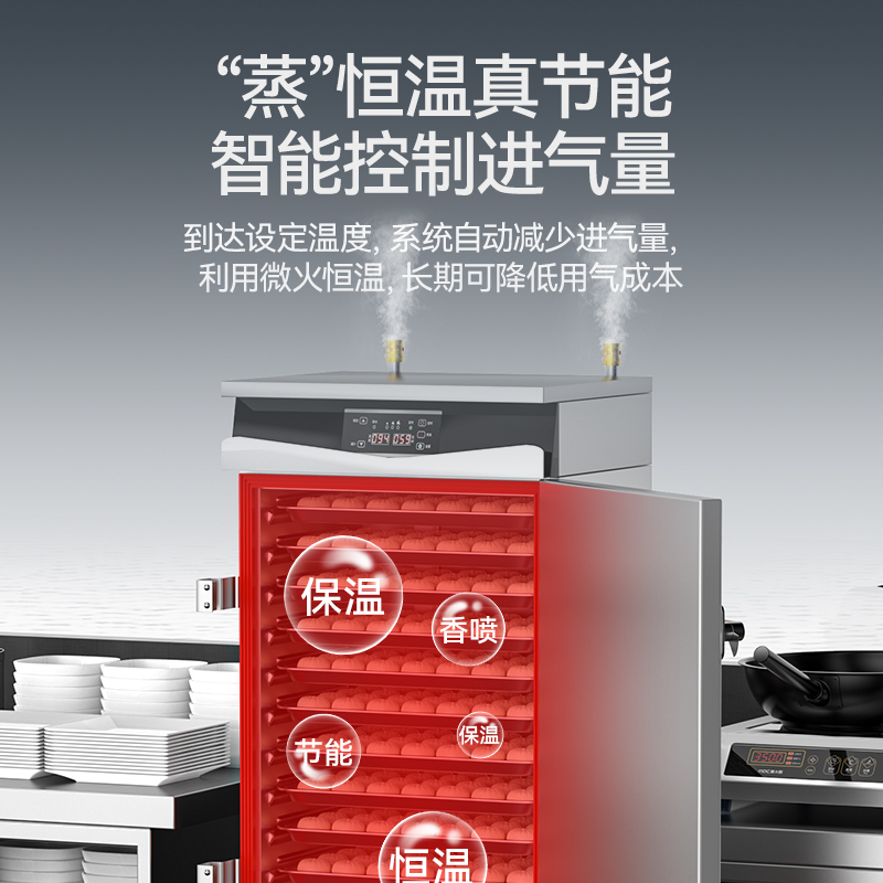 麦大厨商用单门12盘智能恒温燃气蒸饭柜大型食堂蒸饭箱